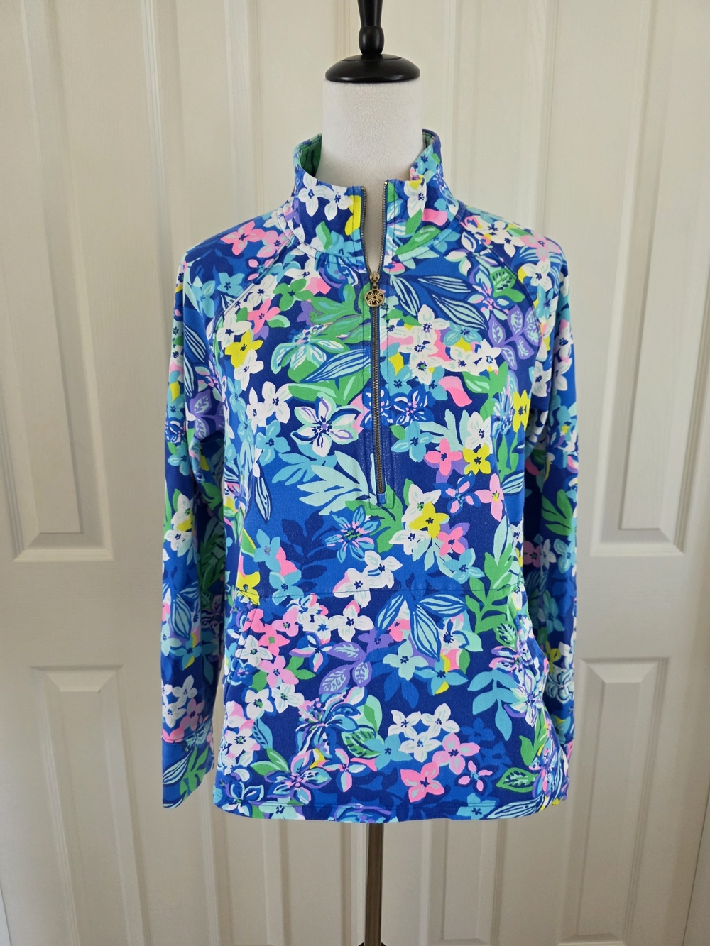 Lilly Pulitzer Melena UPF 50+ Popover Borealis Blue Social Quarter Zip SZ Large